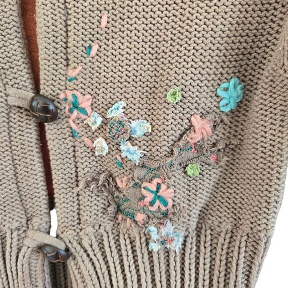 Free People Womens Knit Cardigan Embroidered Floral Beige & Coral Lined Size M - Picture 5 of 8